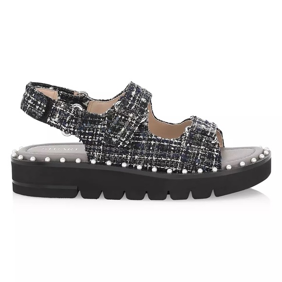 NWOT Stuart Weitzman Zoe Lift Embellished Tweed Sandals Size 7 (37.5) - Picture 1 of 13